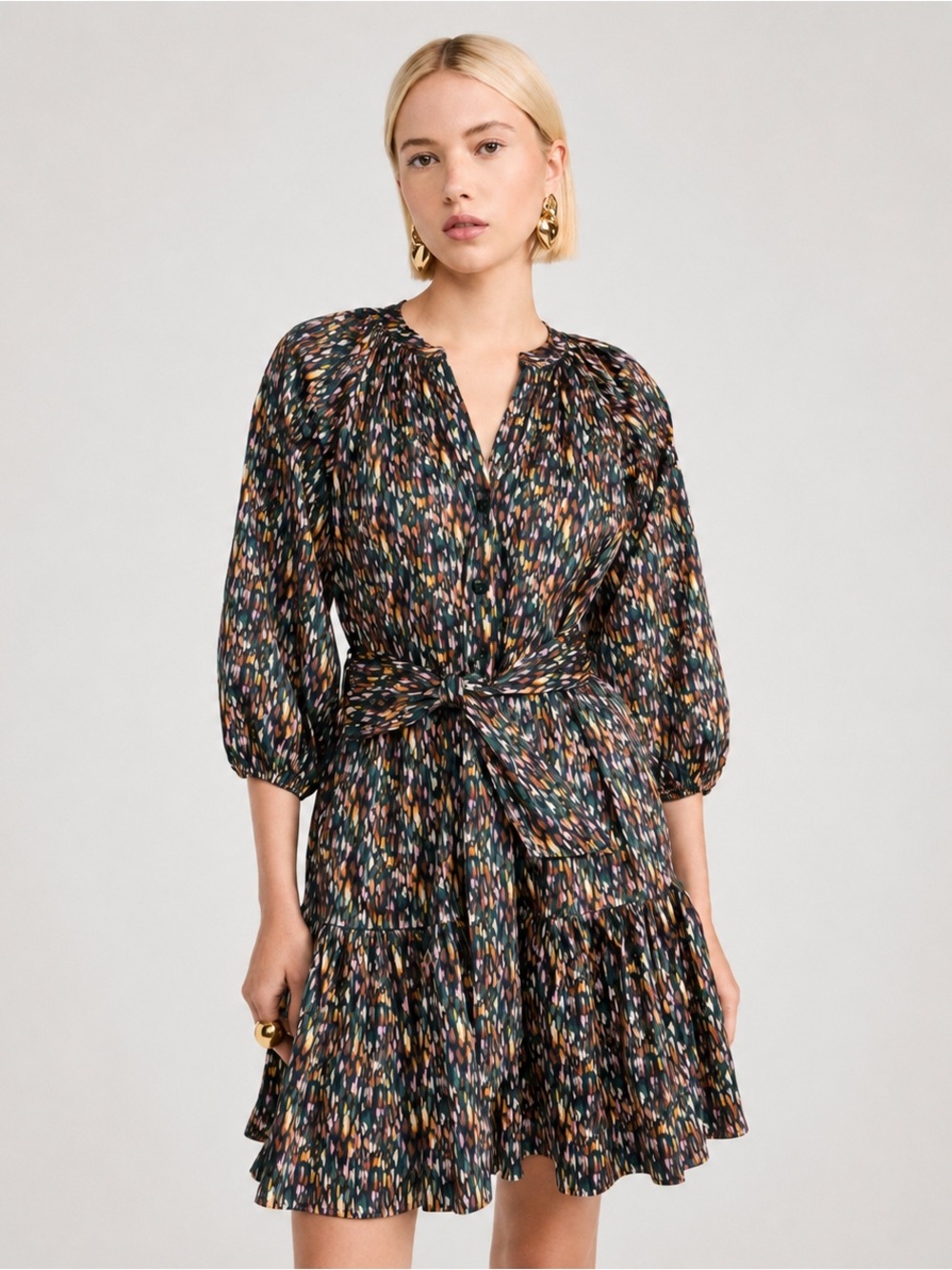 Shoshanna Esmae Jet Multi Abstract Print Belted Mini Dress Size 4